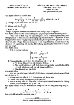 Đề khảo sát Toán 9 tháng 1 năm 2024 trường THCS Nghĩa Tân – Hà Nội