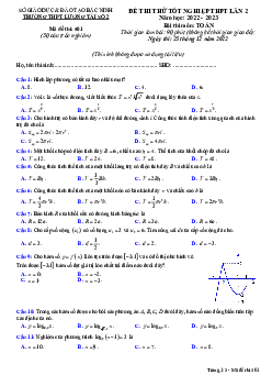 Đề thi thử Toán TN THPT 2023 lần 2 trường THPT Lương Tài 2 – Bắc Ninh