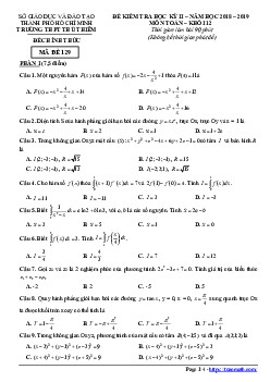 Đề thi HK2 Toán 12 năm 2018 – 2019 trường THPT Thủ Thiêm – TP HCM