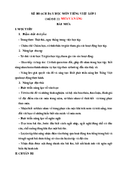 Chủ đề 22: Mưa và nắng  | Bài 1 | Giáo án Tiếng Việt 1 bộ sách Chân trời sáng tạo