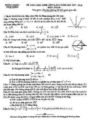 Đề KSCL Toán 9 năm học 2017 – 2018 phòng GD và ĐT Vĩnh Tường – Vĩnh Phúc lần 3