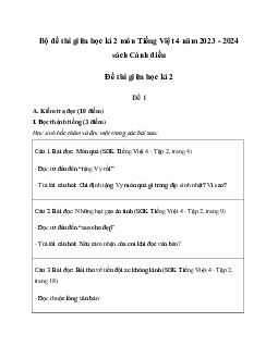 Đề thi giữa học kì 2 môn Tiếng Việt 4 năm 2023 - 2024 sách Cánh diều