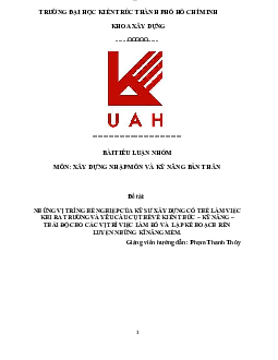 Tiểu luận "Những vị trí nghề nghiệp của kỹ sư xây dựng có thể làm việc khi ra trường"