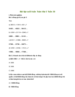 Bài tập cuối tuần lớp 3 môn Toán Cánh Diều - Tuần 30