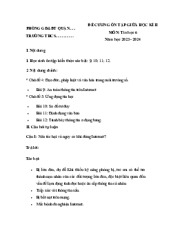 Đề cương ôn tập giữa học kì 2 môn Tin học 6 sách Kết nối tri thức với cuộc sống
