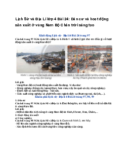 Lịch Sử và Địa Lí lớp 4 Bài 24: Dân cư và hoạt động sản xuất ở vùng Nam Bộ | Chân trời sáng tạo