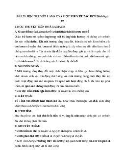 Sinh học 12 bài 25: Học thuyết Lamac và học thuyết Đacuyn