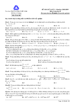 Đề thi giữa kỳ 2 Toán 10 năm 2018 – 2019 trường Lương Thế Vinh – Hà Nội