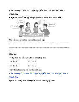 Giải VBT Toán lớp 3 : Bài 25 Luyện tập (tiếp theo) trang 52, 53, 54 |Cánh diều