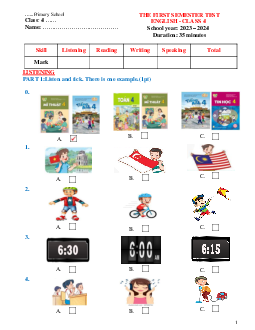 Đề thi học kì 1 môn Tiếng Anh 4 năm 2023 - 2024 sách Global Success | đề 3