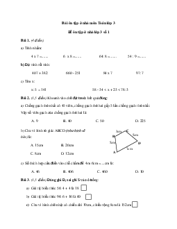 Bộ đề ôn tập ở nhà Toán lớp 3 (có đáp án) (Từ 20/4 - 25/4/2021)