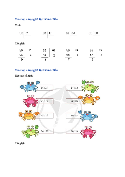Bài 40: Toán lớp 4 trang 91, 92 Chia cho số có hai chữ số Cánh diều