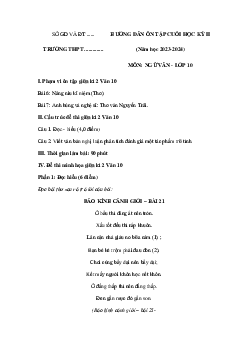 Đề cương ôn thi giữa học kì 2 môn Ngữ văn lớp 10 năm 2023 - 2024 (Sách mới) | Chân Trời sáng tạo