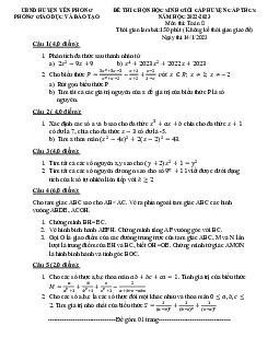Đề học sinh giỏi huyện Toán 8 năm 2022 – 2023 phòng GD&ĐT Yên Phong – Bắc Ninh