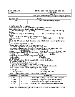 Đề kiểm tra cuối HK2 Địa 8 năm 2021-2022 có đáp