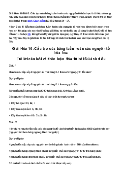 Giải Hóa học 10 Bài 6: Cấu tạo của bảng tuần hoàn các nguyên tố hóa học | Cánh diều
