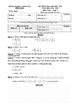 Đề thi cuối học kì 1 Toán 7 năm 2021 – 2022 phòng GD&ĐT Thiệu Hóa – Thanh Hóa