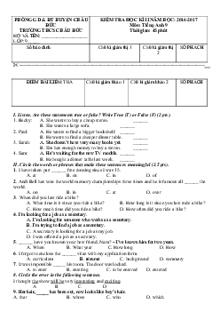Đề thi học kỳ 2 môn Tiếng Anh lớp 9 trường THCS Châu Đức, Bà Rịa - Vũng Tàu năm học 2016 - 2017 có đáp án