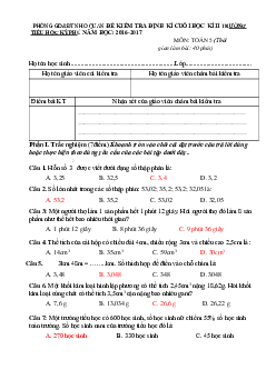 Đề thi học kì 2 môn Toán lớp 5 trường Tiểu học Kỳ Phú, Ninh Bình năm 2016 - 2017