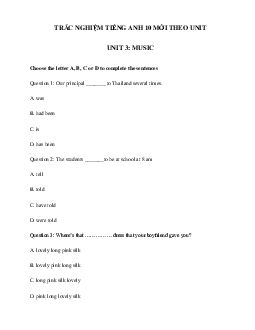 Trắc nghiệm Ngữ pháp tiếng Anh lớp 10 Unit 3 Music | Global Success