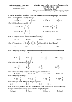 Đề giữa học kỳ 1 Toán 7 năm 2023 – 2024 phòng GD&ĐT Can Lộc – Hà Tĩnh