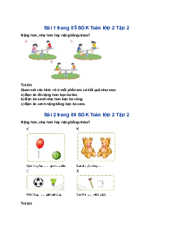 Giải SGK Toán lớp 2 trang 85, 86 Nặng hơn, nhẹ hơn| Chân trời sáng tạo