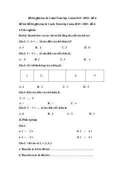 Đề thi giữa học kì 1 môn Toán lớp 1 năm 2019 - 2020 - Đề 6