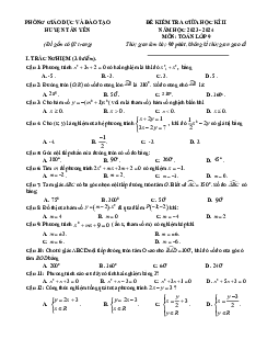 Đề thi giữa học kì 2 Toán 9 năm 2023 – 2024 phòng GD&ĐT Tân Yên – Bắc Giang
