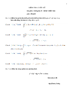 Đề thi cuối kỳ môn Vi tích phân A2