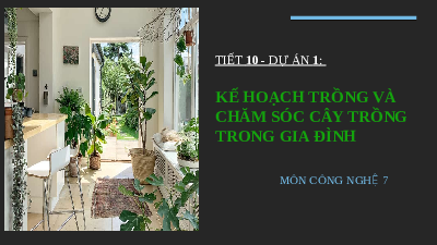 Giáo án điện tử Công nghệ 7 Dự án 1 Chân trời sáng tạo:  Kế hoạch trồng và chăm sóc cây trồng trong gia đình