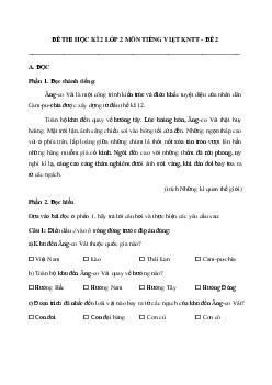 Đề thi học kì 2 lớp 2 môn Tiếng Việt - Đề 2 | Kết nối tri thức
