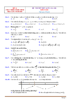 Bộ đề thi thử tốt nghiệp môn Toán 2020 phát triển từ đề minh họa-Tập 3