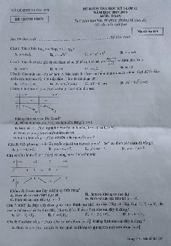 Đề kiểm tra học kỳ 1 Toán 12 năm học 2017 – 2018 sở GD và ĐT Long An