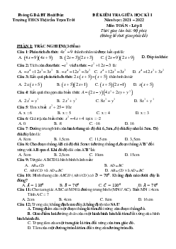 Đề thi giữa học kì 1 Toán 8 năm 2021 – 2022 trường THCS Trạm Trôi – Hà Nội