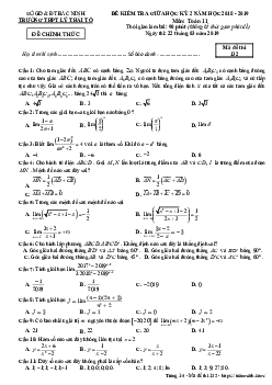 Đề kiểm tra giữa kỳ 2 Toán 11 năm 2018 – 2019 trường Lý Thái Tổ – Bắc Ninh