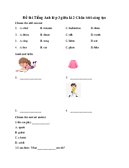 Đề thi giữa học kì 2 môn Tiếng Anh 3 năm 2023 - 2024 (Đề 1) | Chân trời sáng tạo