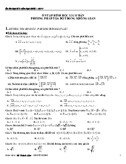 Bài tập ôn chương phương pháp tọa độ trong không gian – Võ Thành Lâm Toán 12