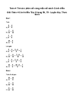 Giải Toán lớp 4 Bài 74: Trừ các phân số cùng mẫu số Cánh diều
