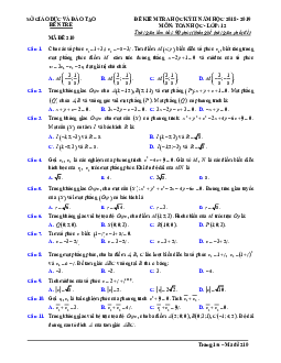 Đề thi học kỳ 2 Toán 12 năm học 2018 – 2019 sở GD&ĐT Bến Tre