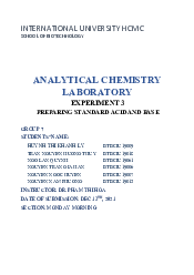 Report-3 Preparing standard acid and base - Chemistry Laboratory | Trường Đại học Quốc tế, Đại học Quốc gia Thành phố HCM