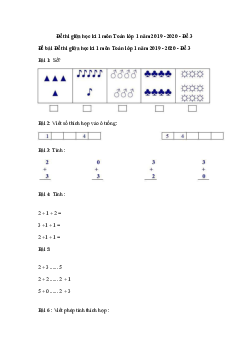 Đề thi giữa học kì 1 môn Toán lớp 1 năm 2019 - 2020 - Đề 3
