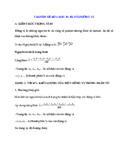Bài tập Hóa học 10: Đồng vị (Có đáp án)