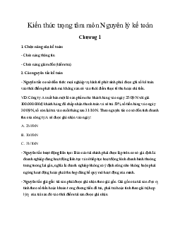 Kiến thức trọng tâm môn Nguyên lý kế toán | Trường Đại học Kinh tế và Quản trị Kinh doanh, Đại học Thái Nguyên