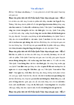 Văn mẫu Ngữ Văn lớp 8: Viết đoạn văn (khoảng 7 - 9 câu) phân tích chi tiết Trần Quốc Toản bóp nát quả cam | Kết nối tri thức