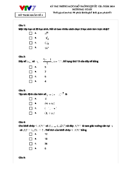Đề thi thử TN THPT 2020 môn Toán kênh truyền hình Giáo dục Quốc gia VTV7 (Đề 1)