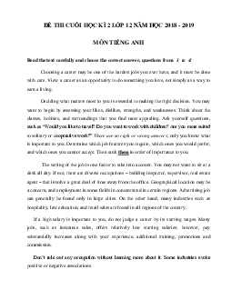 Đề thi Tiếng Anh lớp 12 học kì 2 chương trình mới năm học 2018 - 2019