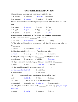 Tổng hợp Bài tập Tiếng Anh lớp 12 Unit 5: Higher Education có đáp án