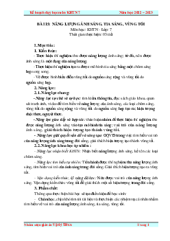 Giáo án Bài 15: Năng lượng ánh sáng. Tia sáng, vùng tối | Khoa Học Tự Nhiên 7 Kết nối tri thức