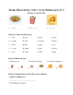 Bài tập Tiếng Anh lớp 2 Unit 1 At my birthday party (số 1) | Global Success