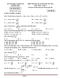 Đề thi học kỳ 2 toán 11 tỉnh Quảng Nam năm 2017-2018 (có đáp án)